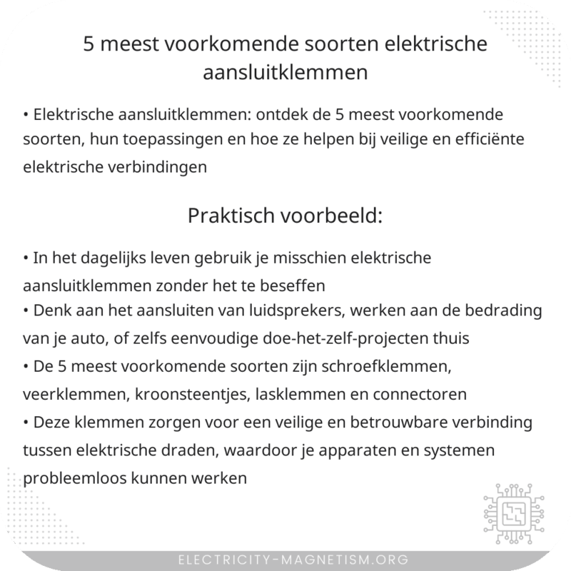 5 meest voorkomende soorten elektrische aansluitklemmen
