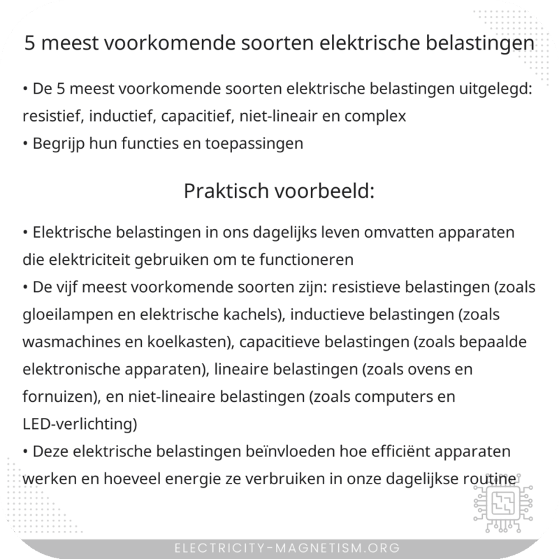 5 meest voorkomende soorten elektrische belastingen
