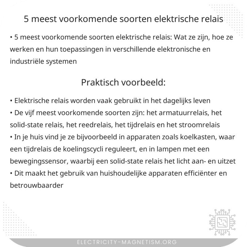 5 meest voorkomende soorten elektrische relais