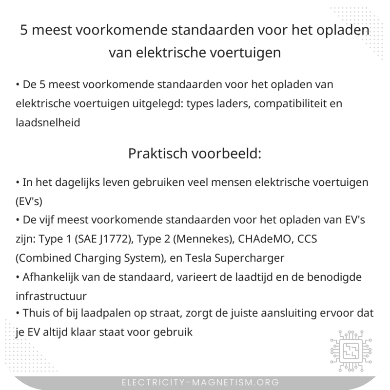 5 meest voorkomende standaarden voor het opladen van elektrische voertuigen