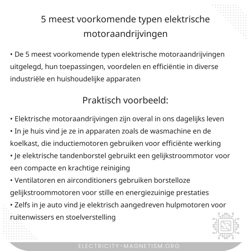 5 meest voorkomende typen elektrische motoraandrijvingen