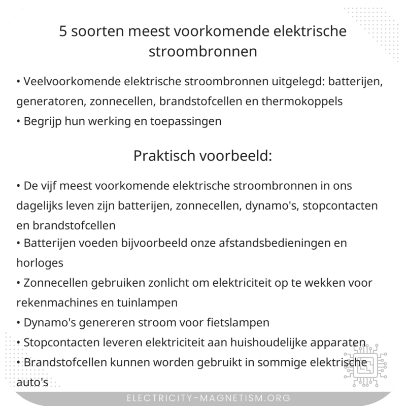 5 soorten meest voorkomende elektrische stroombronnen