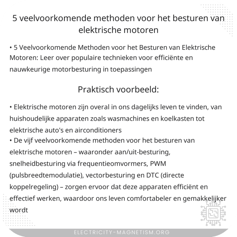 5 Veelvoorkomende Methoden voor het Besturen van Elektrische Motoren