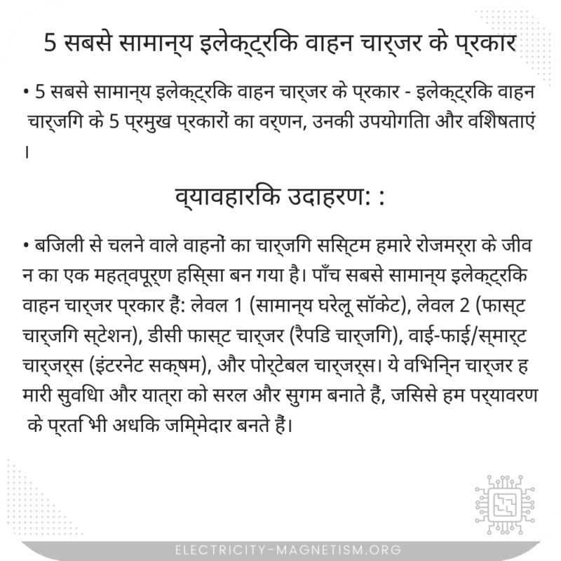 5 सबसे सामान्य इलेक्ट्रिक वाहन चार्जर के प्रकार