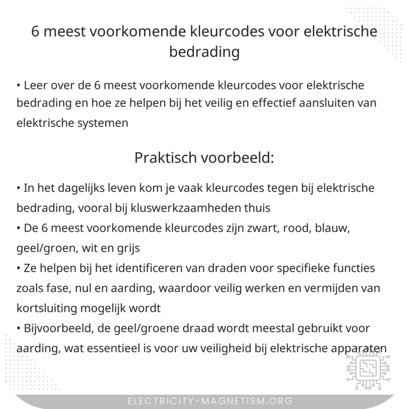 6 meest voorkomende kleurcodes voor elektrische bedrading
