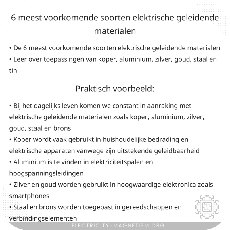 6 meest voorkomende soorten elektrische geleidende materialen