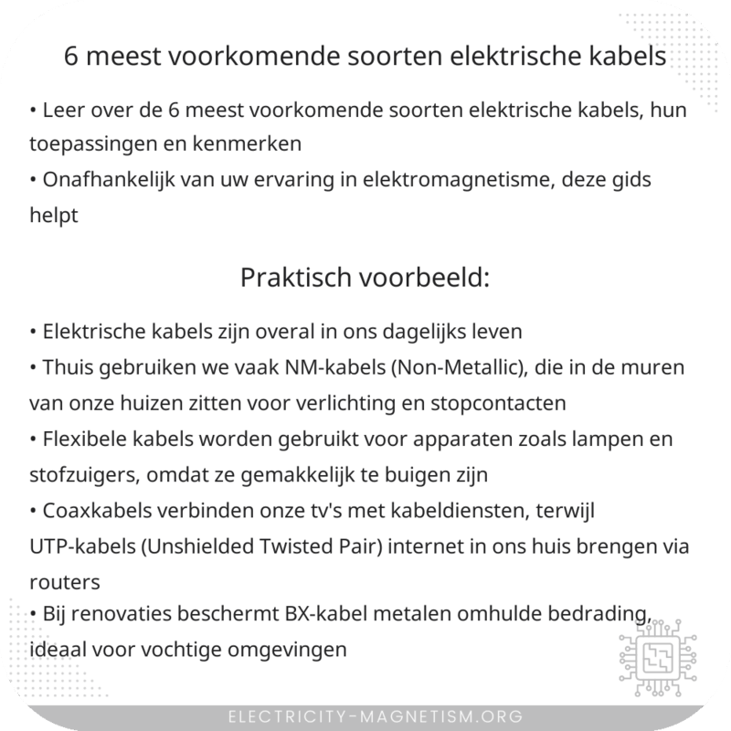 6 meest voorkomende soorten elektrische kabels