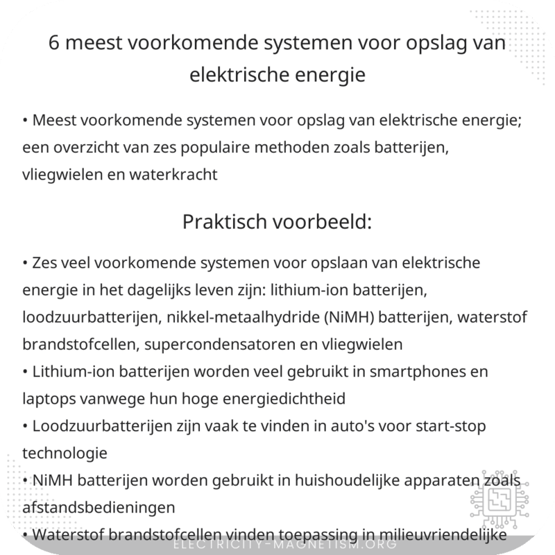 6 meest voorkomende systemen voor opslag van elektrische energie