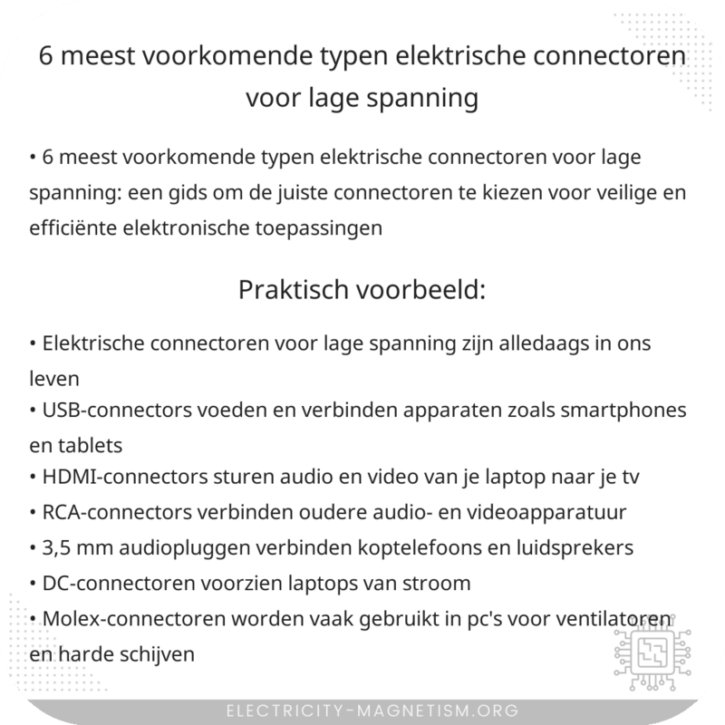 6 meest voorkomende typen elektrische connectoren voor lage spanning