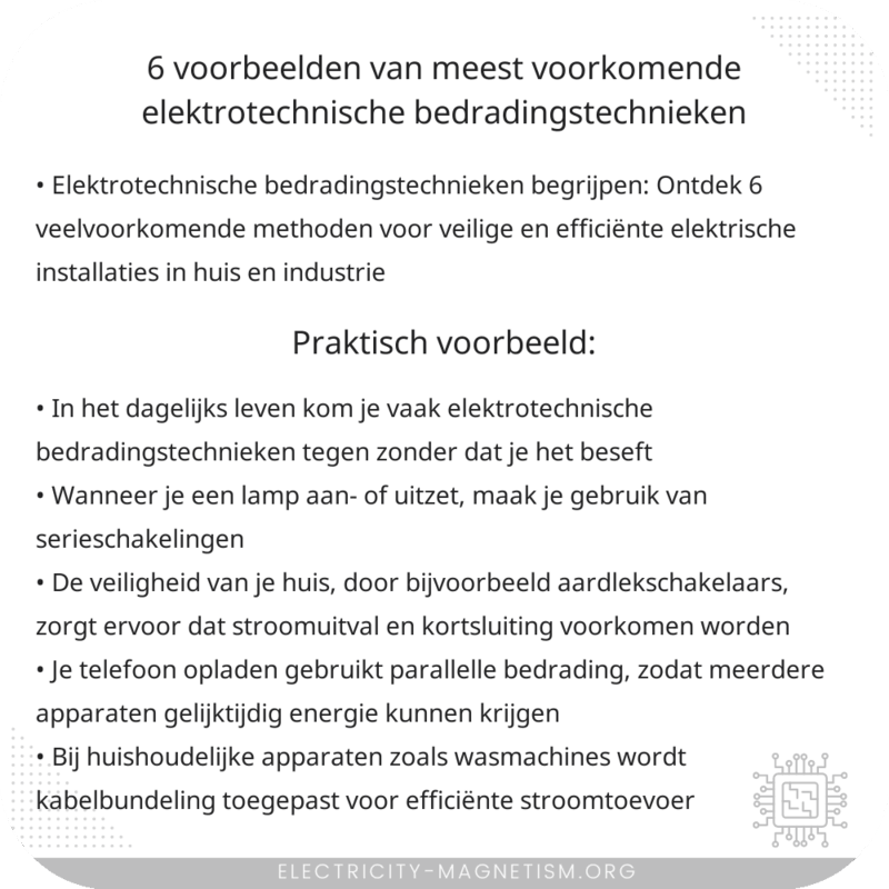 6 Voorbeelden van Meest Voorkomende Elektrotechnische Bedradingstechnieken