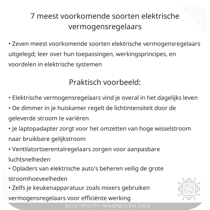 7 meest voorkomende soorten elektrische vermogensregelaars