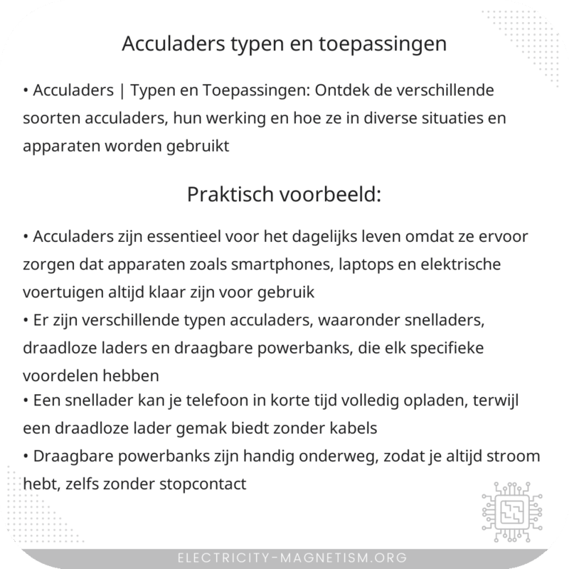 Acculaders | Typen en Toepassingen