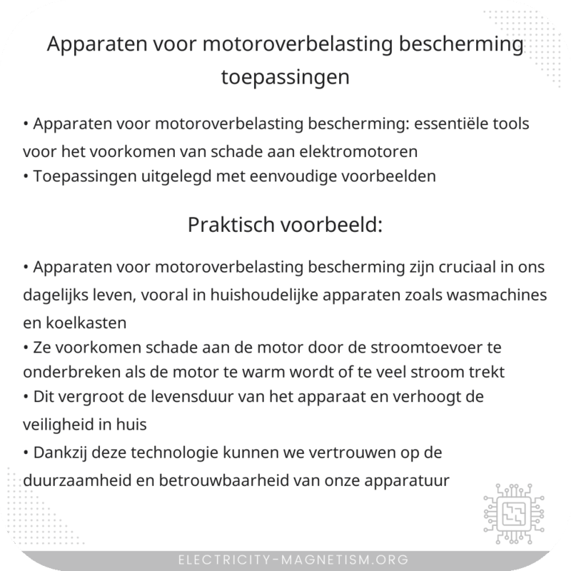 Apparaten voor Motoroverbelasting Bescherming | Toepassingen