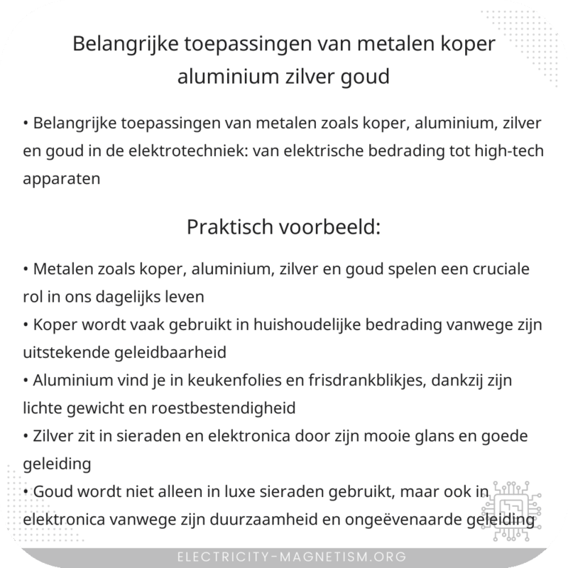 Belangrijke Toepassingen van Metalen (Koper, Aluminium, Zilver, Goud)