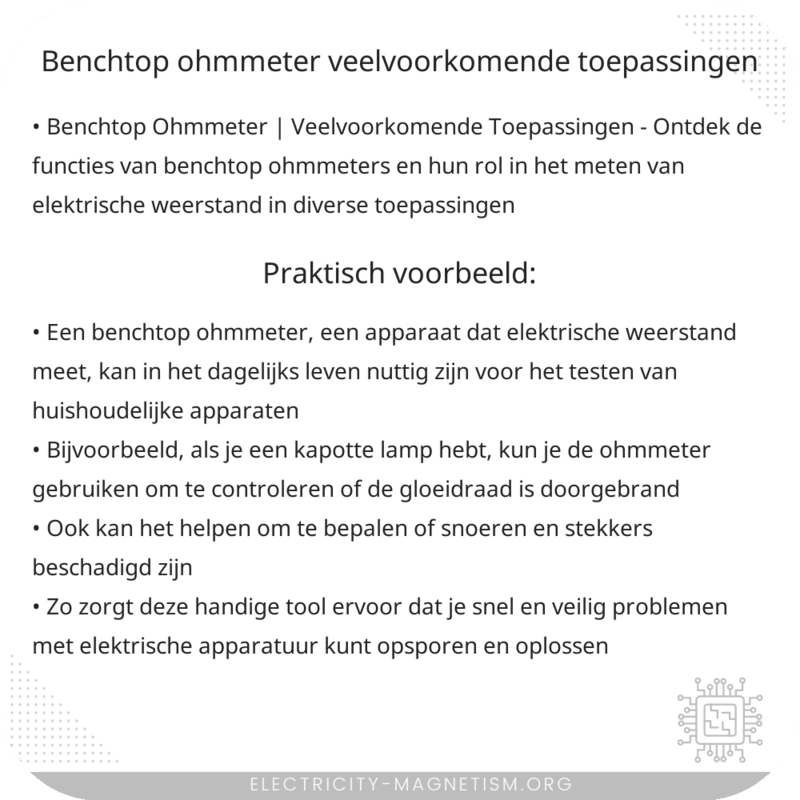 Benchtop Ohmmeter | Veelvoorkomende Toepassingen