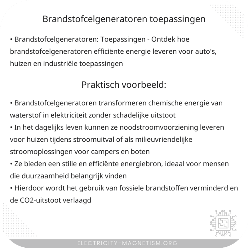 Brandstofcelgeneratoren: Toepassingen