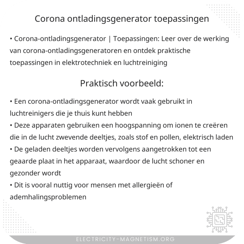 Corona-ontladingsgenerator | Toepassingen