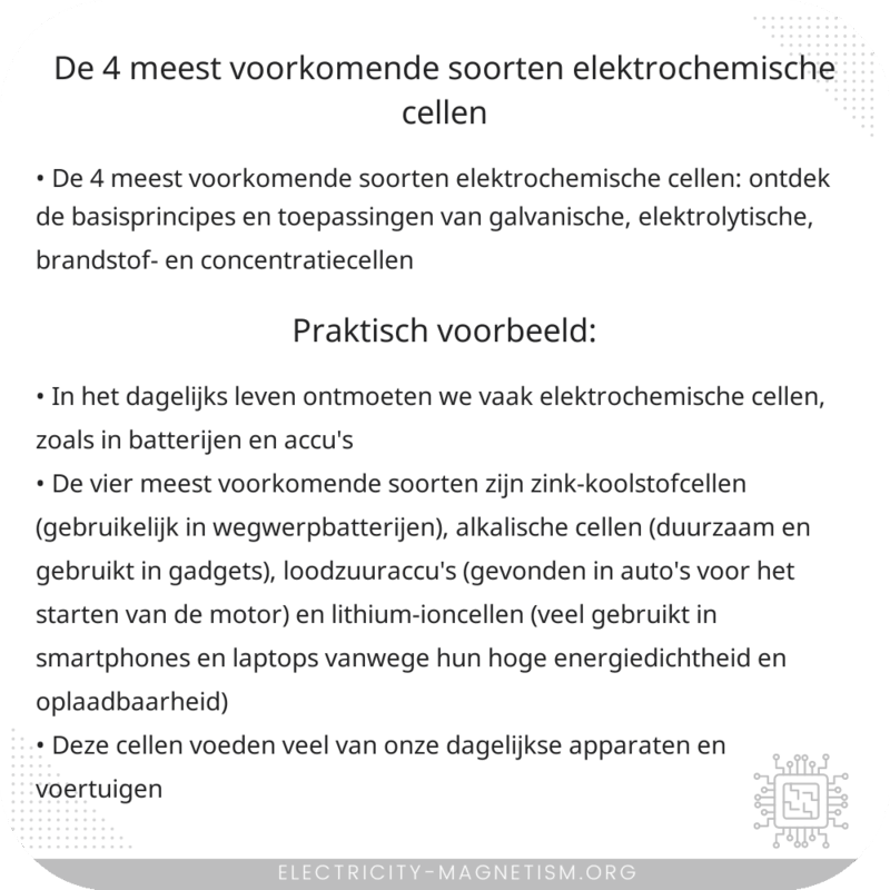 De 4 meest voorkomende soorten elektrochemische cellen
