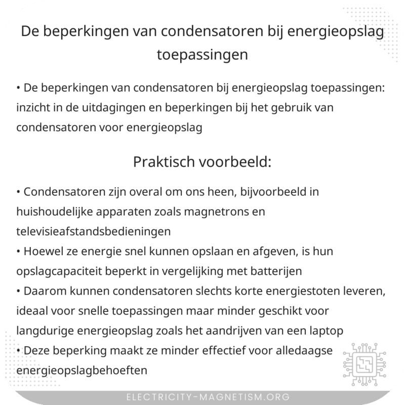 De beperkingen van condensatoren bij energieopslag toepassingen