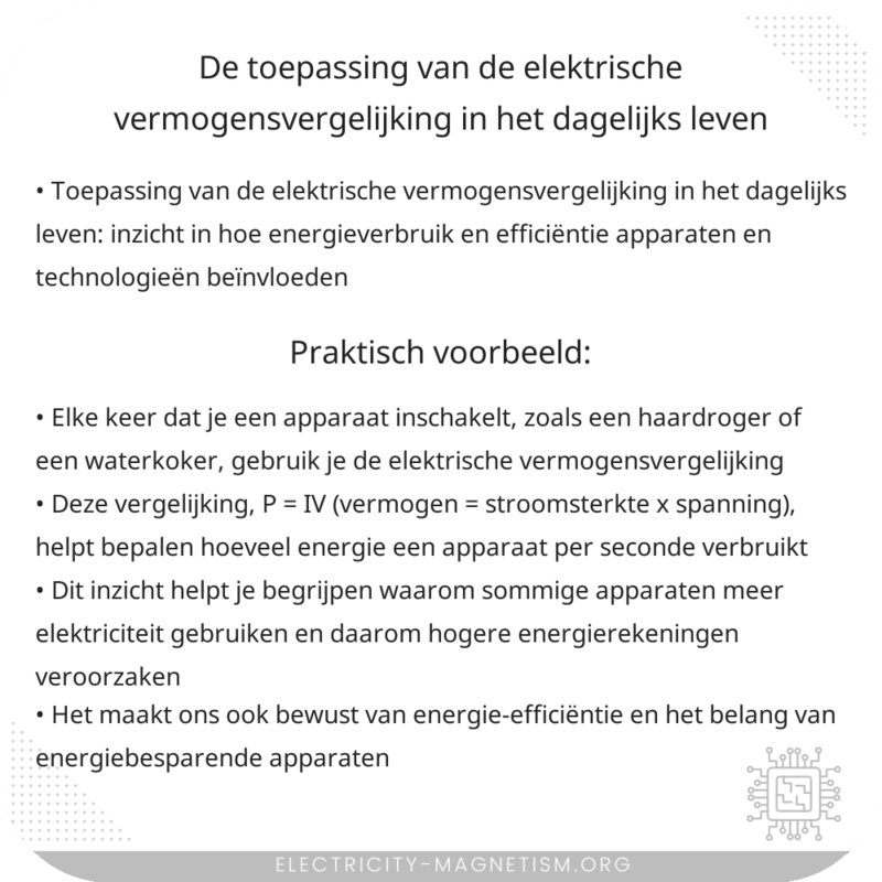 De Toepassing van de Elektrische Vermogensvergelijking in het Dagelijks Leven