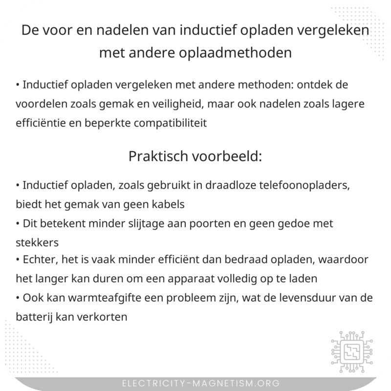 De voor- en nadelen van inductief opladen vergeleken met andere oplaadmethoden