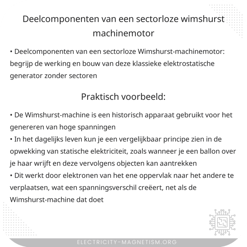Deelcomponenten van een sectorloze Wimshurst-machinemotor