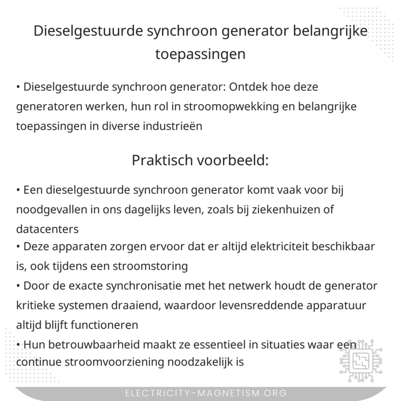Dieselgestuurde Synchroon Generator | Belangrijke Toepassingen