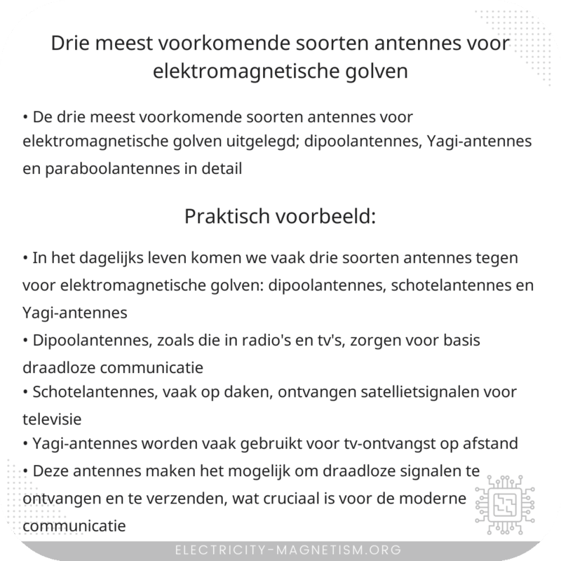 Drie meest voorkomende soorten antennes voor elektromagnetische golven