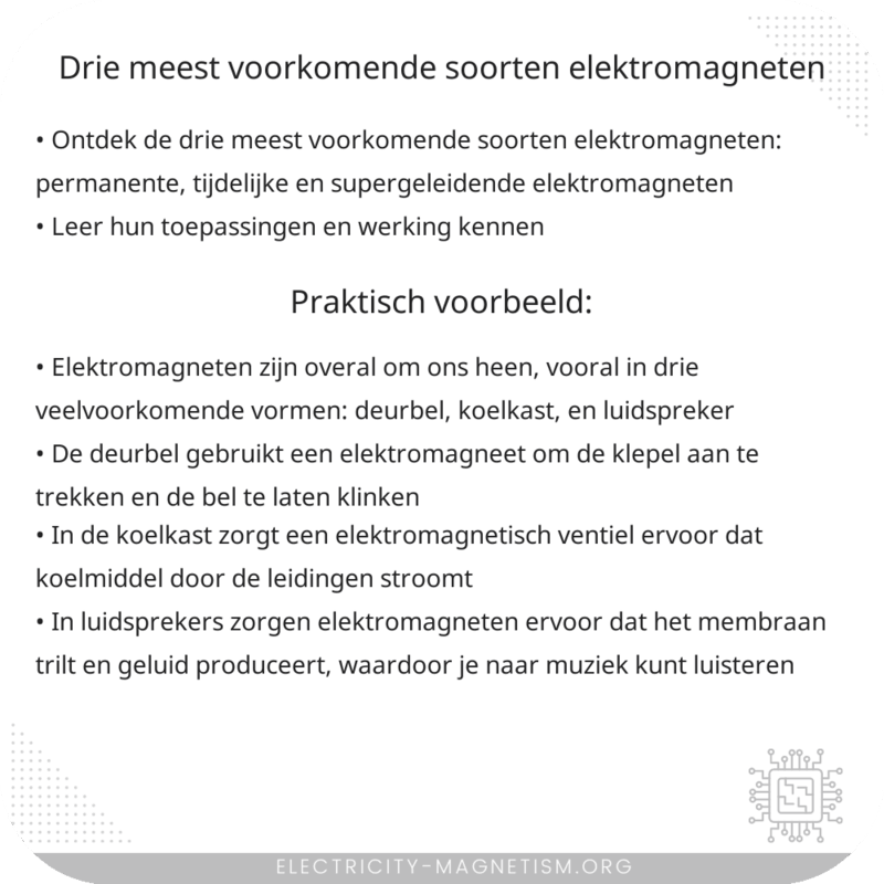 Drie meest voorkomende soorten elektromagneten