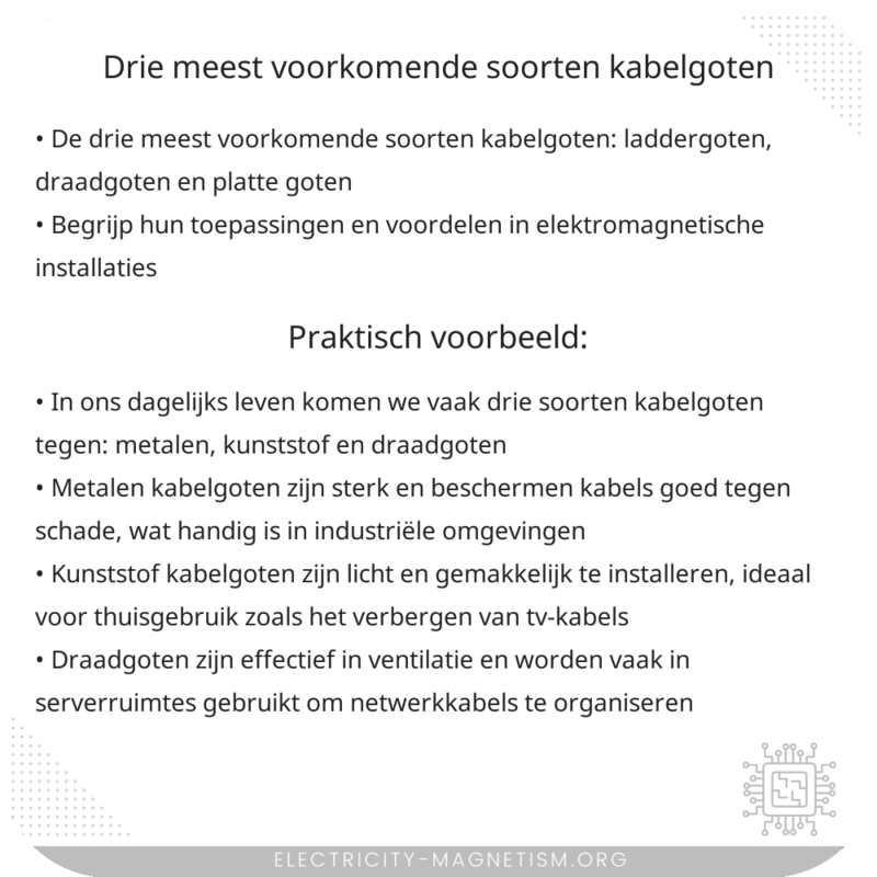 Drie meest voorkomende soorten kabelgoten