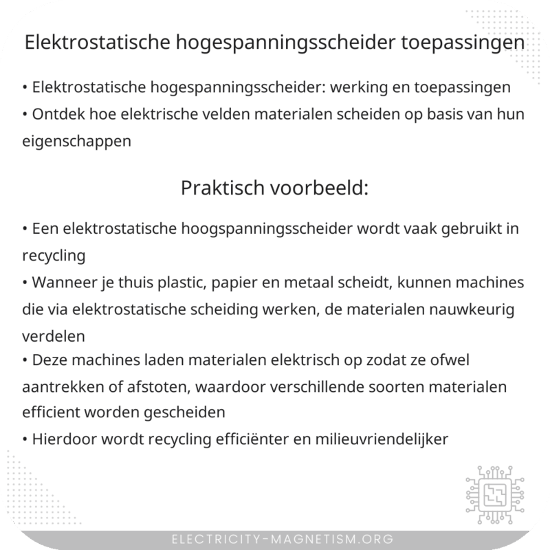 Elektrostatische Hogespanningsscheider | Toepassingen