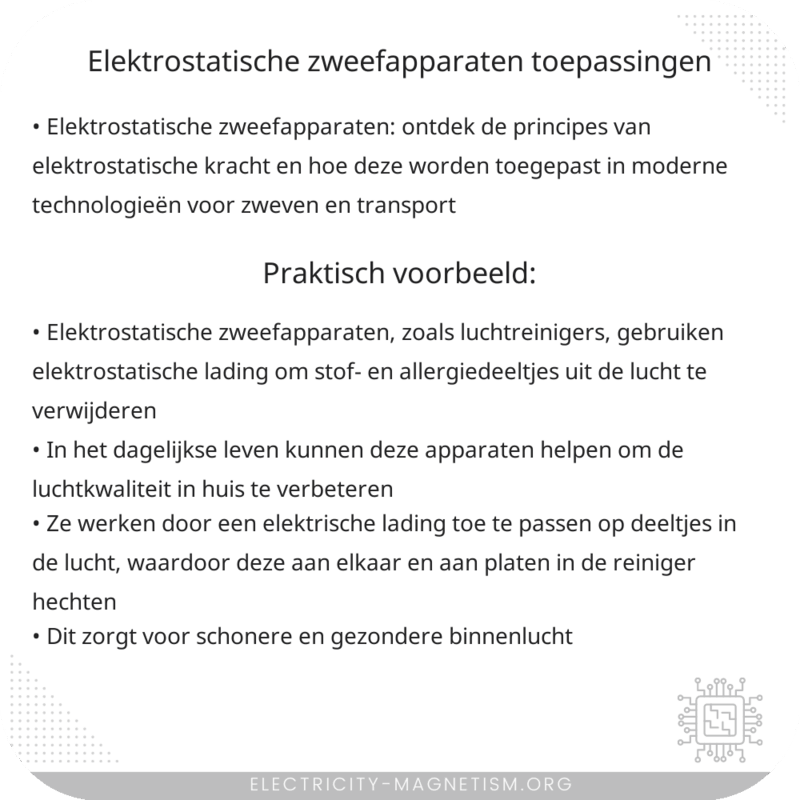 Elektrostatische Zweefapparaten | Toepassingen