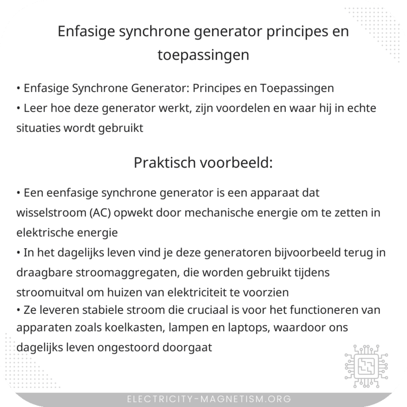 Enfasige Synchrone Generator | Principes en Toepassingen