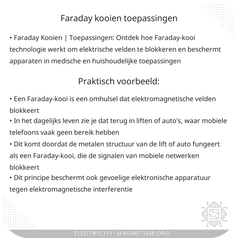 Faraday Kooien | Toepassingen
