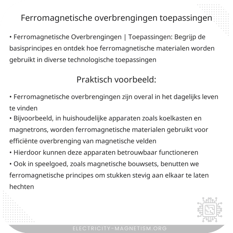 Ferromagnetische Overbrengingen | Toepassingen
