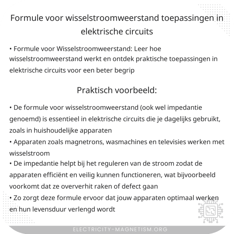 Formule voor Wisselstroomweerstand | Toepassingen in Elektrische Circuits