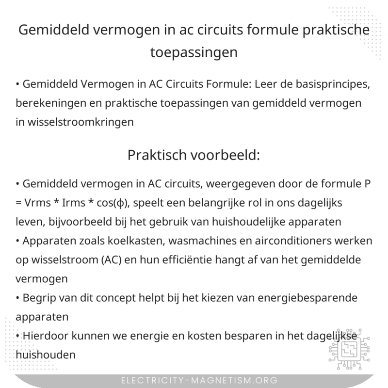 Gemiddeld Vermogen in AC Circuits Formule | Praktische Toepassingen