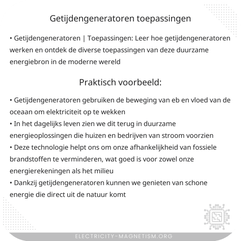 Getijdengeneratoren | Toepassingen