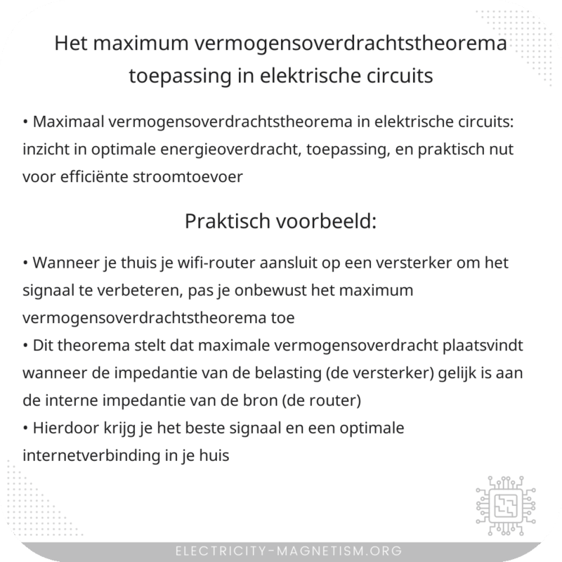 Het maximum vermogensoverdrachtstheorema: Toepassing in elektrische circuits