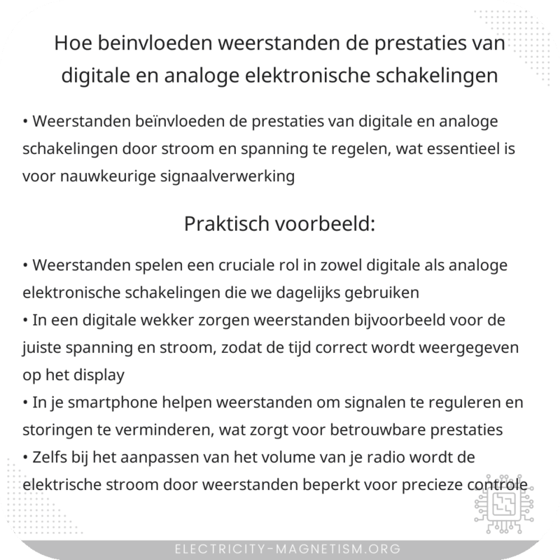 Hoe beïnvloeden weerstanden de prestaties van digitale en analoge elektronische schakelingen?