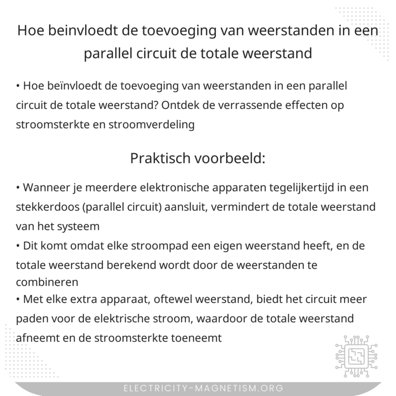 Hoe beïnvloedt de toevoeging van weerstanden in een parallel circuit de totale weerstand?