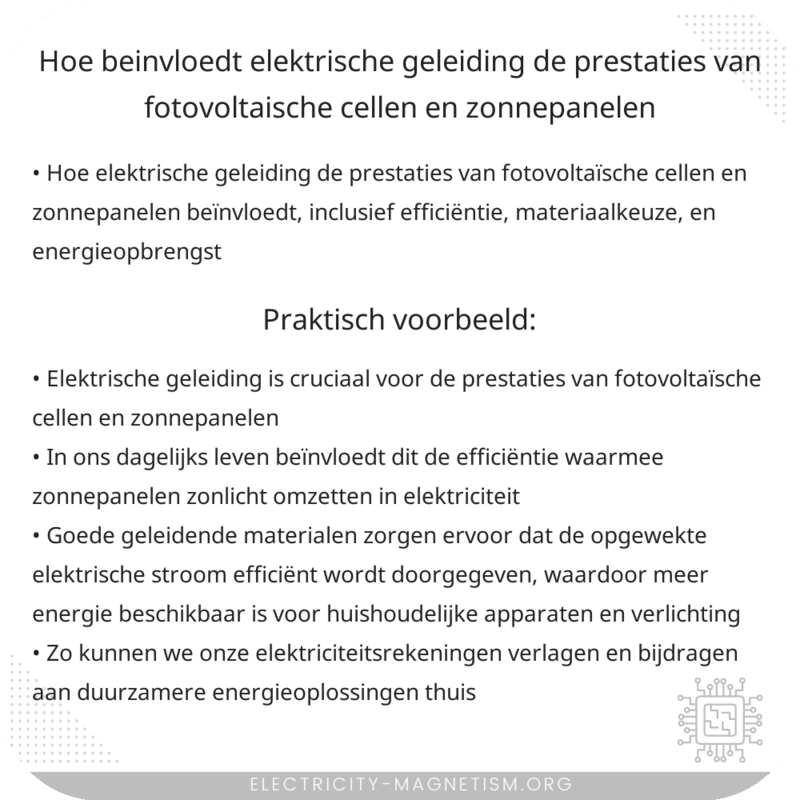 Hoe beïnvloedt elektrische geleiding de prestaties van fotovoltaïsche cellen en zonnepanelen?
