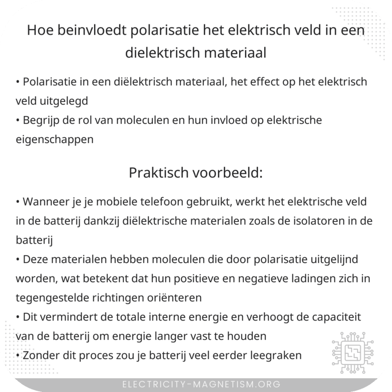 Hoe beïnvloedt polarisatie het elektrisch veld in een diëlektrisch materiaal?