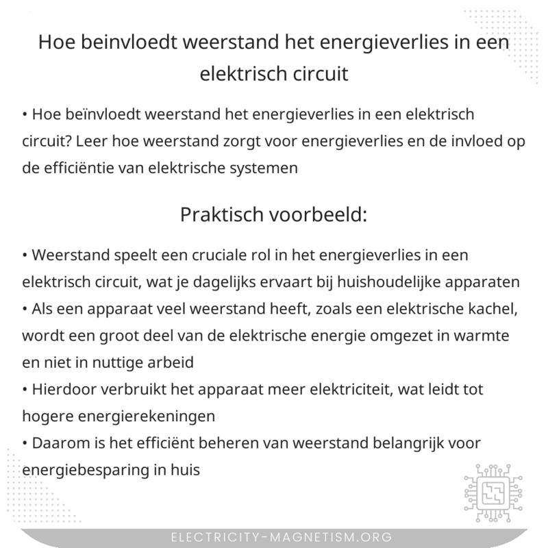 Hoe beïnvloedt weerstand het energieverlies in een elektrisch circuit?