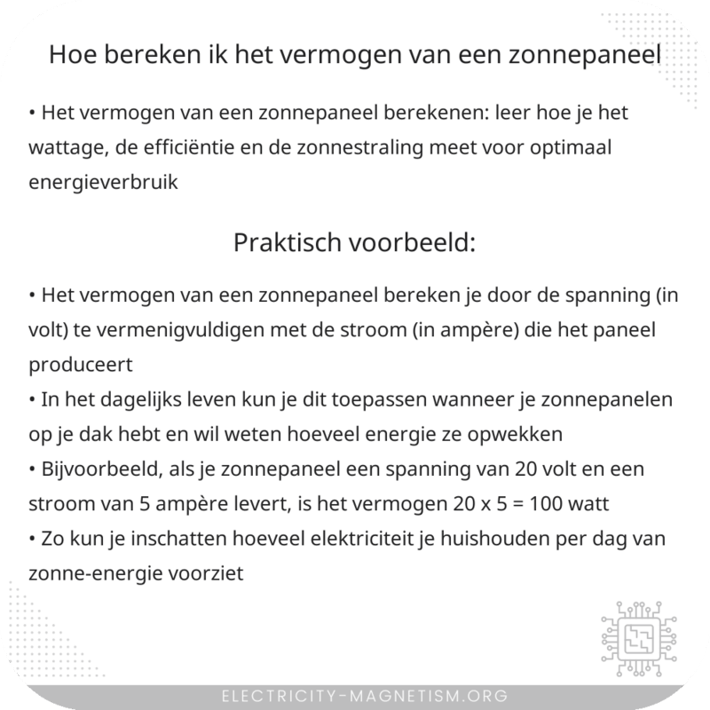 Hoe bereken ik het vermogen van een zonnepaneel?