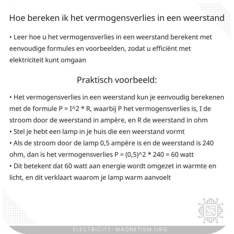 Hoe bereken ik het vermogensverlies in een weerstand?