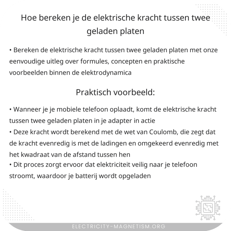 Hoe bereken je de elektrische kracht tussen twee geladen platen?