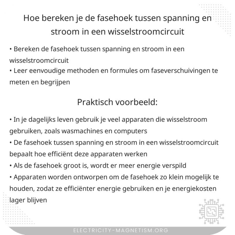 Hoe bereken je de fasehoek tussen spanning en stroom in een wisselstroomcircuit?