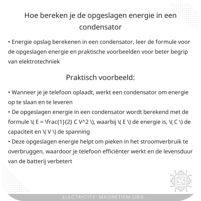 Hoe bereken je de opgeslagen energie in een condensator?