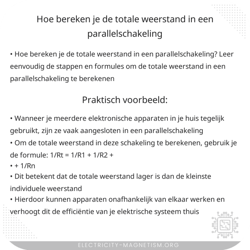Hoe bereken je de totale weerstand in een parallelschakeling?